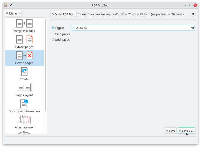 Delete pages from a file